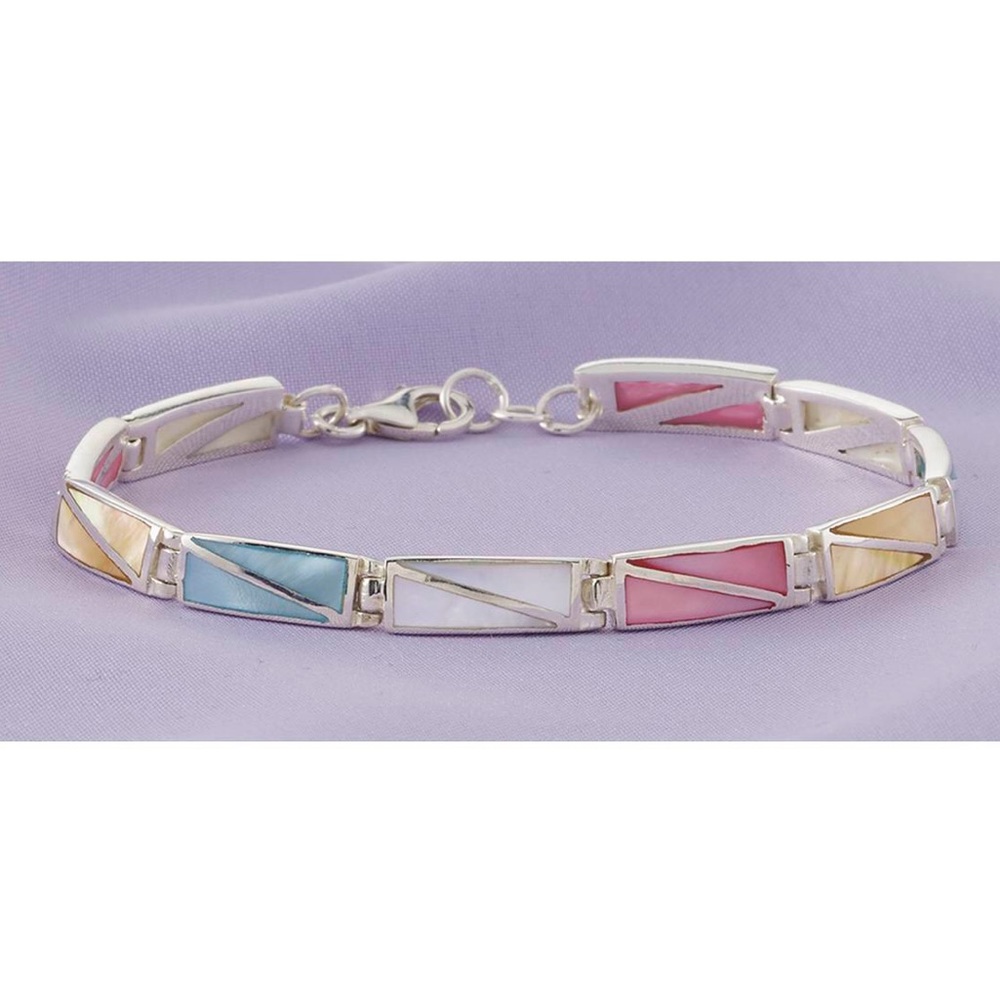 Rainbow Mother of Pearl Sterling Silver Bracelet